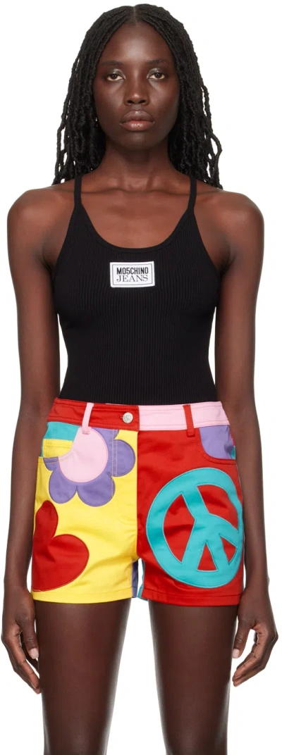 Moschino Jeans Black Patch Tank Top In A0555 Black
