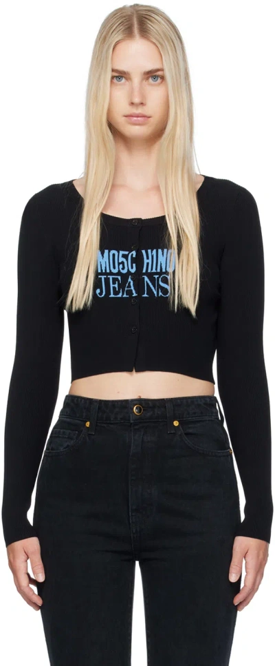 Moschino Jeans Black Rib Cardigan In 3555 Fantasia Black