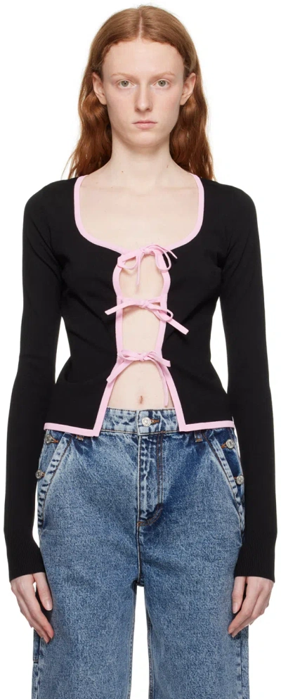 Moschino Jeans Black Self-tie Cardigan In J2555 Fantasy Black