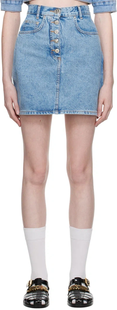 Moschino Jeans Blue Button-fly Denim Miniskirt In J1295 Fantasy Blue