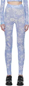 Moschino Jeans Blue Floral Print Mesh Leggings In 1303 Multi Light Blu