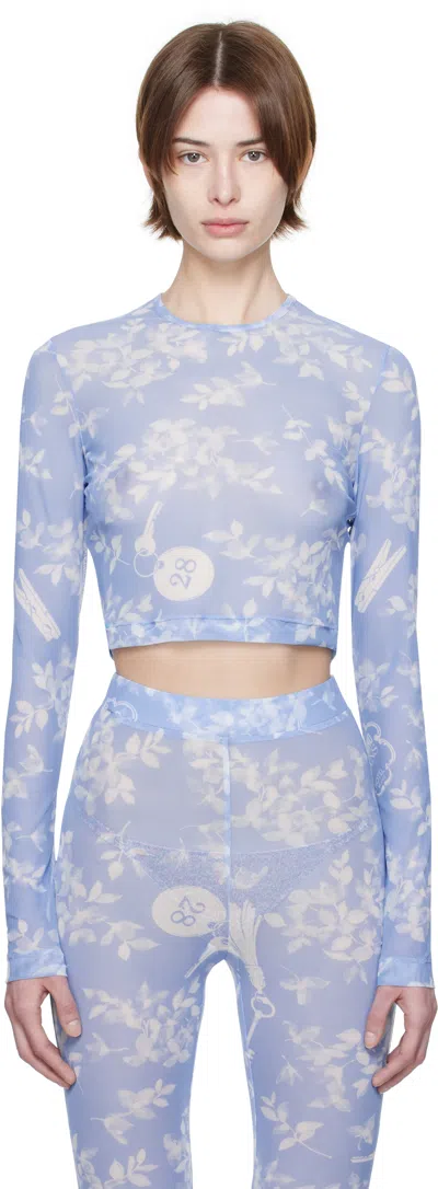 Moschino Blue Floral Print Mesh T-shirt In 1303 Multi Light Blu