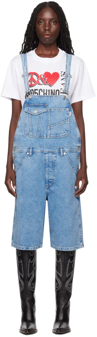 Moschino Jeans Blue Pocket Denim Overalls In A1295 Fantasy Blue