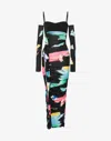 Moschino Jeans Printed Ruched Maxi Dress In Black