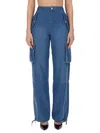 Moschino Wide Leg Cargo Trousers With Drawstring Hem In Blue