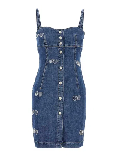 Moschino Jeans Symbols Charms Stretch Denim Dress In Blue Denim