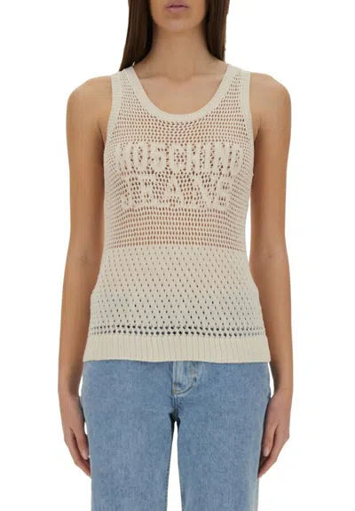 Moschino Jeans Mesh Top With Logo In White