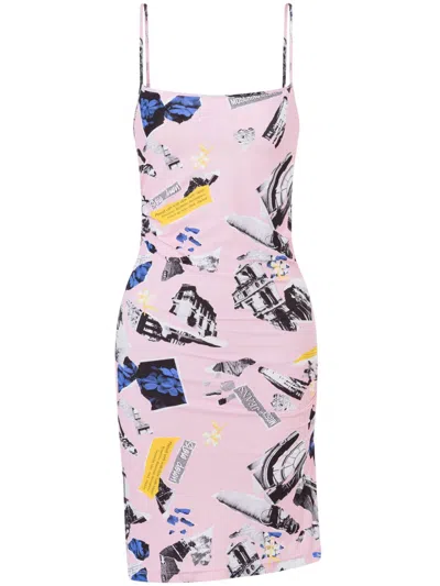 Moschino Jeans Collage-print Mini Dress In Pink