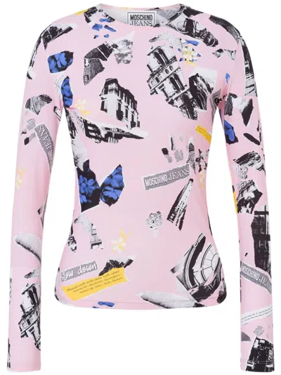 Moschino Jeans Collage-print T-shirt In Pink