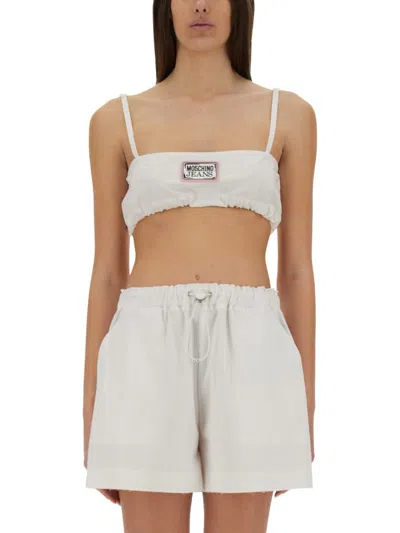 Moschino Jeans Cotton Bandeau Top In Animal Print