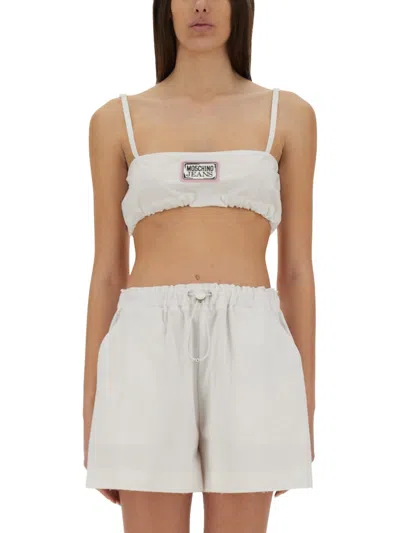 Moschino Jeans Cotton Bandeau Top In Animal Print