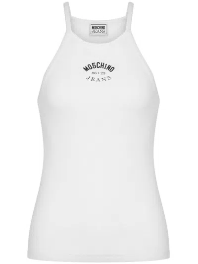 Moschino Jeans Logo Patch Racerback Tank Top In White