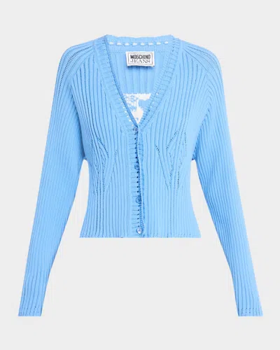 Moschino Jeans Cotton Cardigan In Multi Light Blue