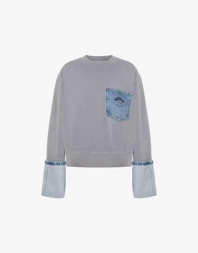 Moschino Jeans Cotton Sweatshirt Denim Details In Grey