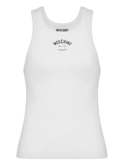 Moschino Stretch Cotton Tank Top With Logo In White