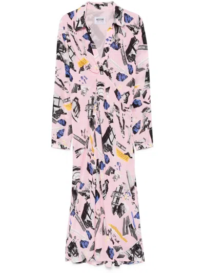 Moschino Jeans Crepe Maxi Dress In Pink