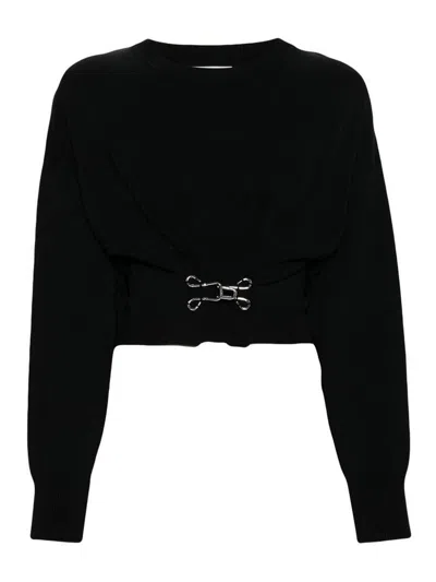 Moschino Jeans Hook And Eye-detailed Fine-knit Jumper In Black