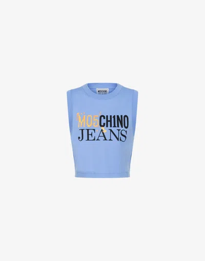 Moschino Jeans Crop Top In Jersey Urban Logo In Blue