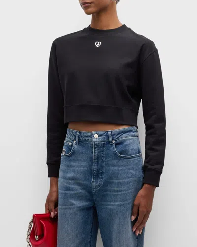 Moschino Jeans Cropped Crewneck Pullover In Black