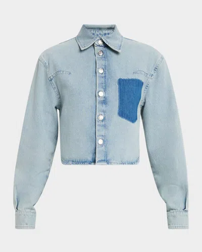 Moschino Cropped Long-sleeve Denim Shirt In Blue
