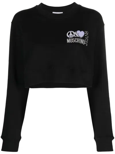 Moschino Cropped Long-sleeve T-shirt In Black