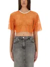 Moschino Jeans Cropped Mesh Top In Orange