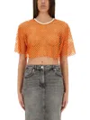 Moschino Jeans Cropped Mesh Top In Orange