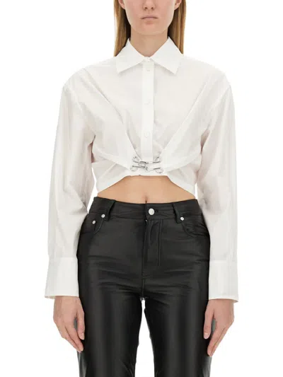 Moschino Jeans Cropped Cotton Shirt For Women In White