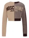 Moschino Crop Pullover In Intarsia Wool Blend In Brown