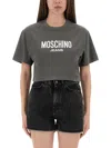 Moschino Jeans Cropped T-shirt With Logo In Gray