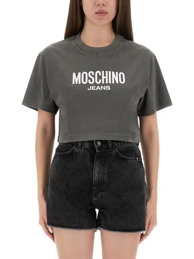 MOSCHINO JEANS MOSCHINO JEANS CROPPED T-SHIRT WITH LOGO