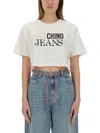 Moschino Jeans Cropped T-shirt With Logo In White
