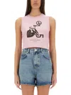 Moschino Jeans Cropped Top With Print In Pink
