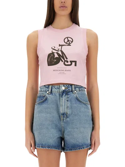 MOSCHINO JEANS CROPPED TOP WITH PRINT