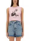 Moschino Jeans Cropped Top With Print In Pink