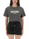 Moschino Jeans Cropped T-shirt With Logo In Gray