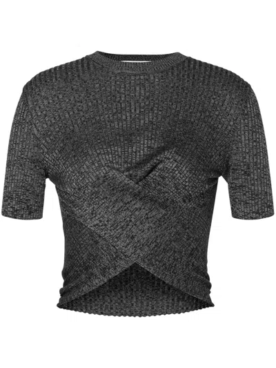 Moschino Jeans Crossover Ribbed Crop Top In Grey