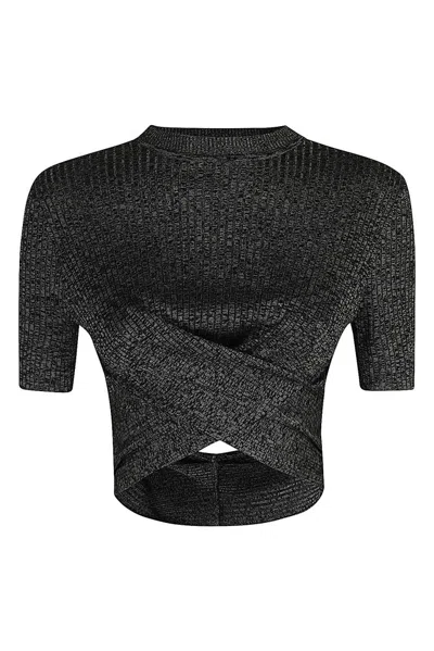 Moschino Crossover Ribbed Crop Top In Grey