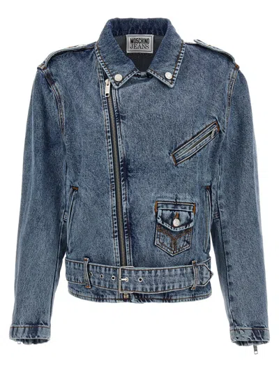 Moschino Jeans Crystal Denim Jacket In Blue