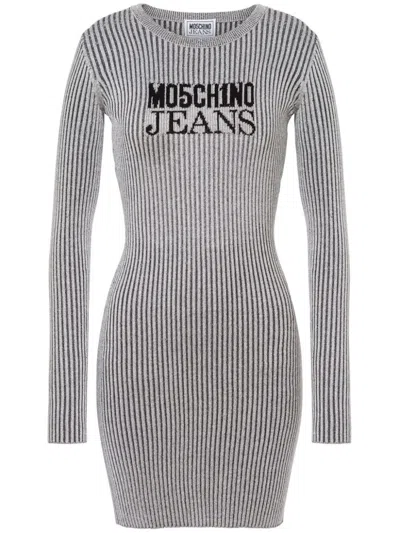 Moschino Jeans Cut-out Striped Dress In Grey