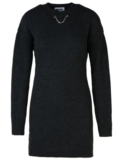 Moschino Jeans Chain-embellished Knitted Dress In Grey