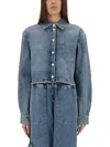 Moschino Pocketed Cropped Denim Jacket In Denim