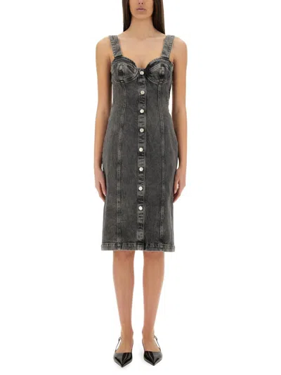 Moschino Stretch Denim Dress With Buttons In Grey