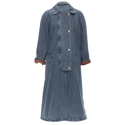 Moschino Jeans Denim Paisley Lined Padded Coat In Blue