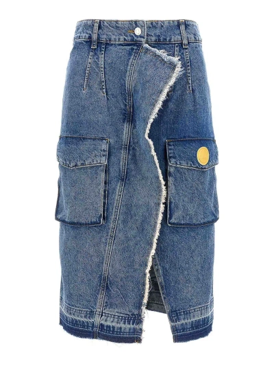 Moschino Jeans Blue Cargo Denim Midi Skirt In Light Blue