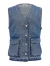 Moschino Jeans Cargo Denim Vest In Light Blue