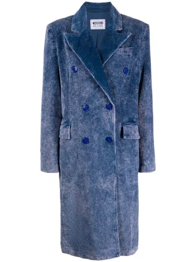 Moschino Jeans Double-breasted Corduroy Coat In Blue