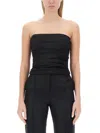 Moschino Draped Ruched Strapless Fitted Top In Black