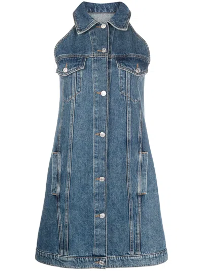 Moschino Jeans Logo-patch Denim Minidress In 1282 Fantasia Blu