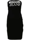 Moschino Jeans Logo-print Ribbed Minidress In 0555 Nero